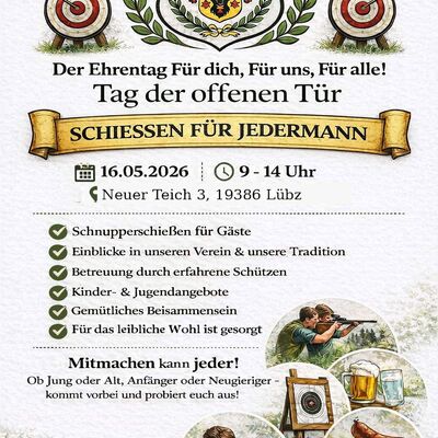 Flyer Tag der offenen T&uuml;r, L&uuml;bzer Sch&uuml;tzengilde am 16.05.2026